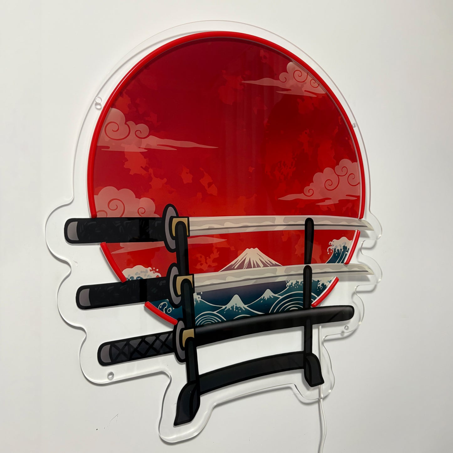 Mont Fuji inspiration Ukiyo-e, Lune Rouge | Art mural néon LED