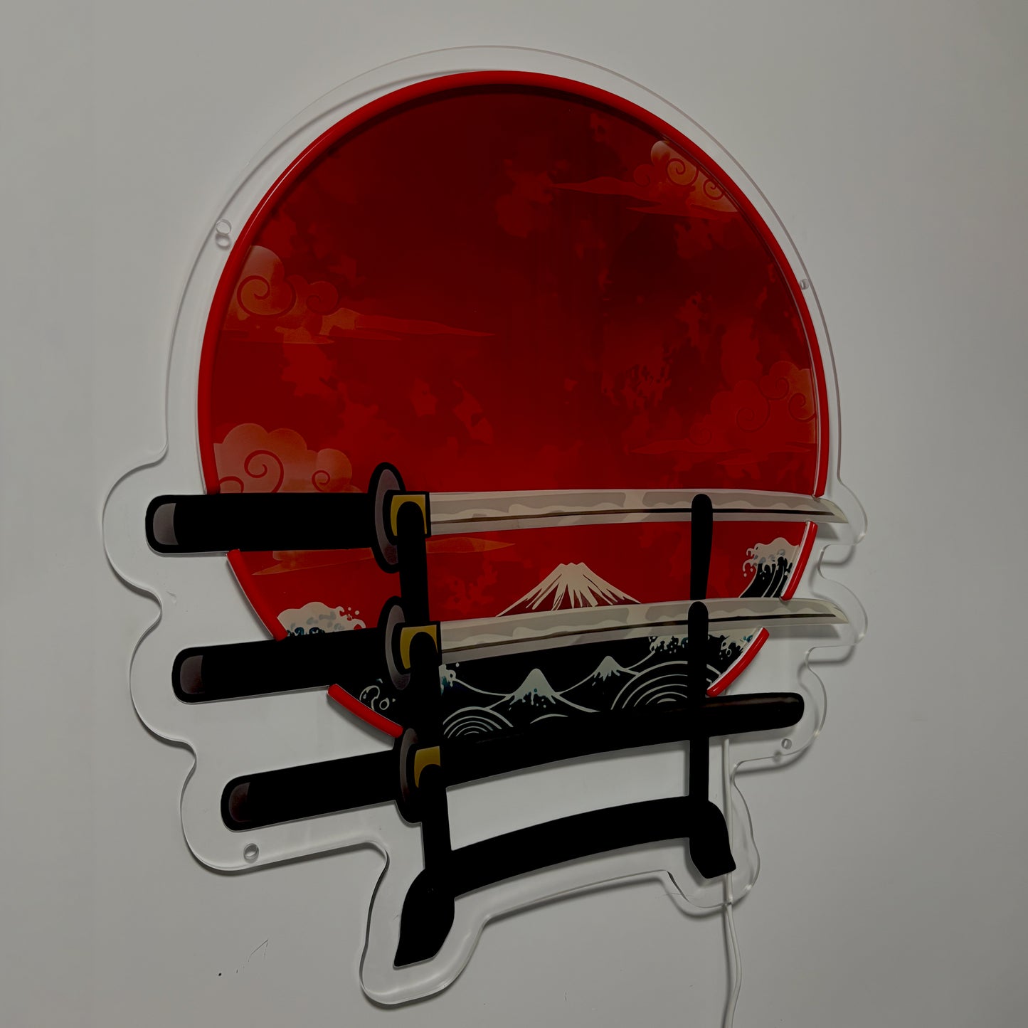 Mont Fuji inspiration Ukiyo-e, Lune Rouge | Art mural néon LED