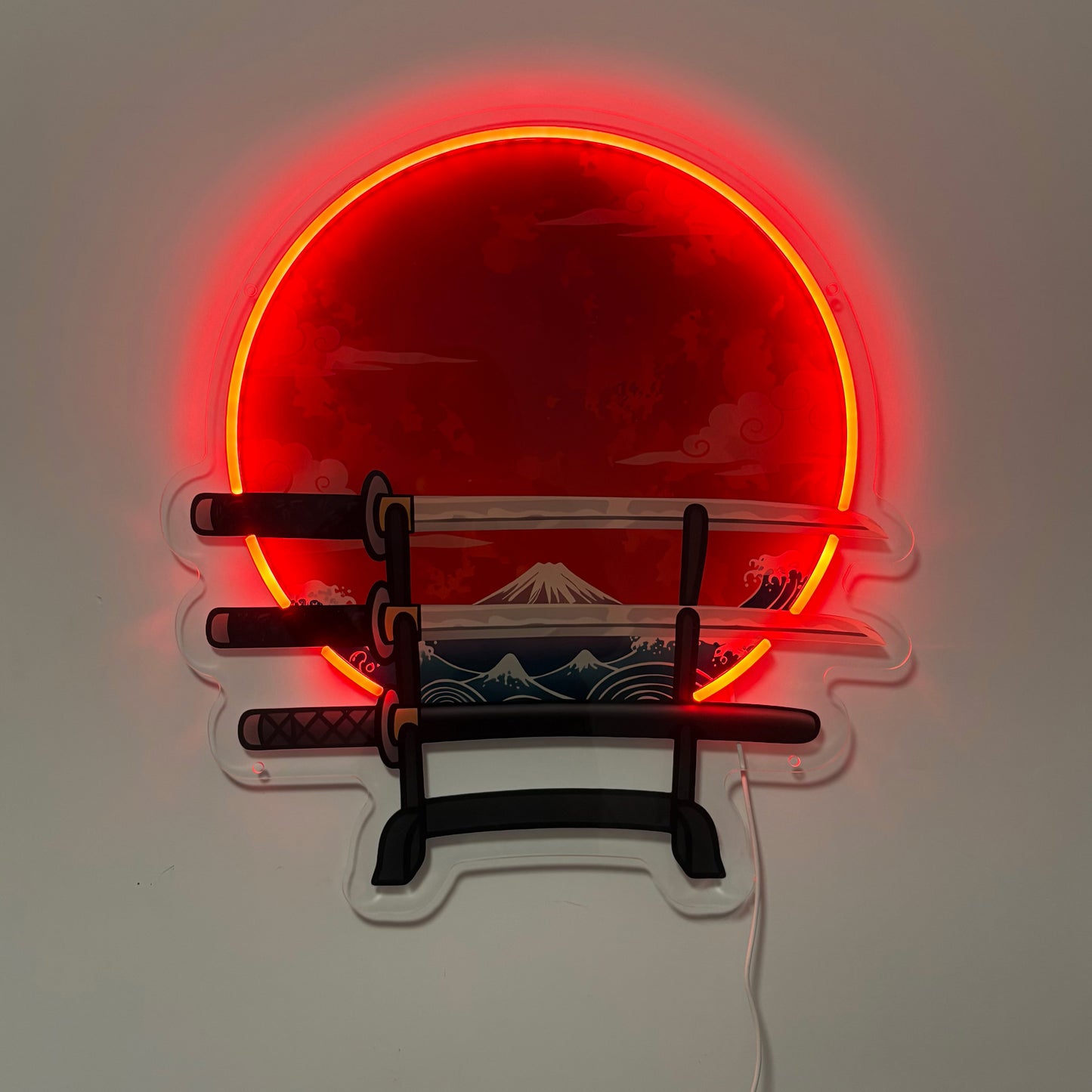 Mont Fuji inspiration Ukiyo-e, Lune Rouge | Art mural néon LED