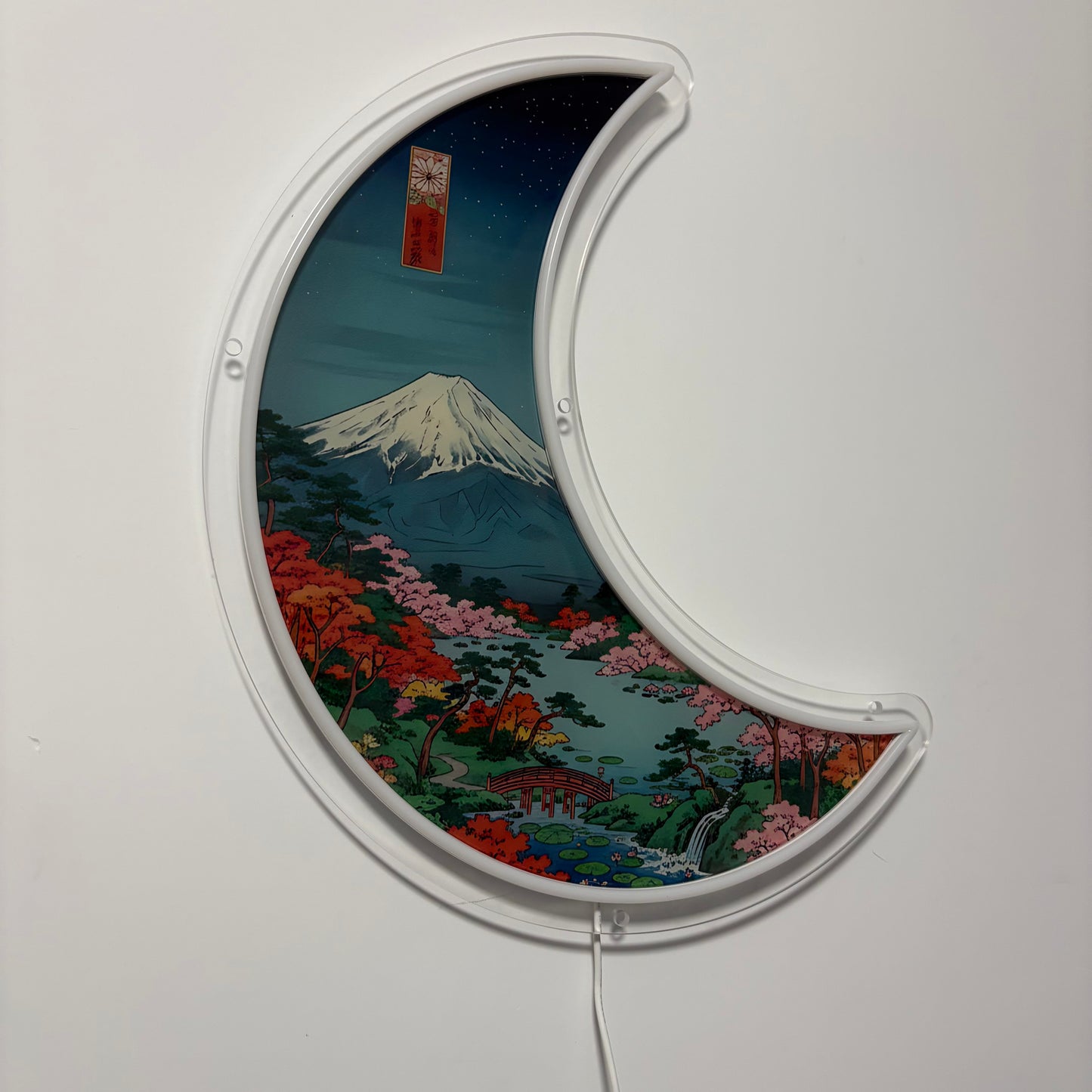 Mont Fuji Croissant de Lune, inspiré Ukiyo-e | Art mural néon LED