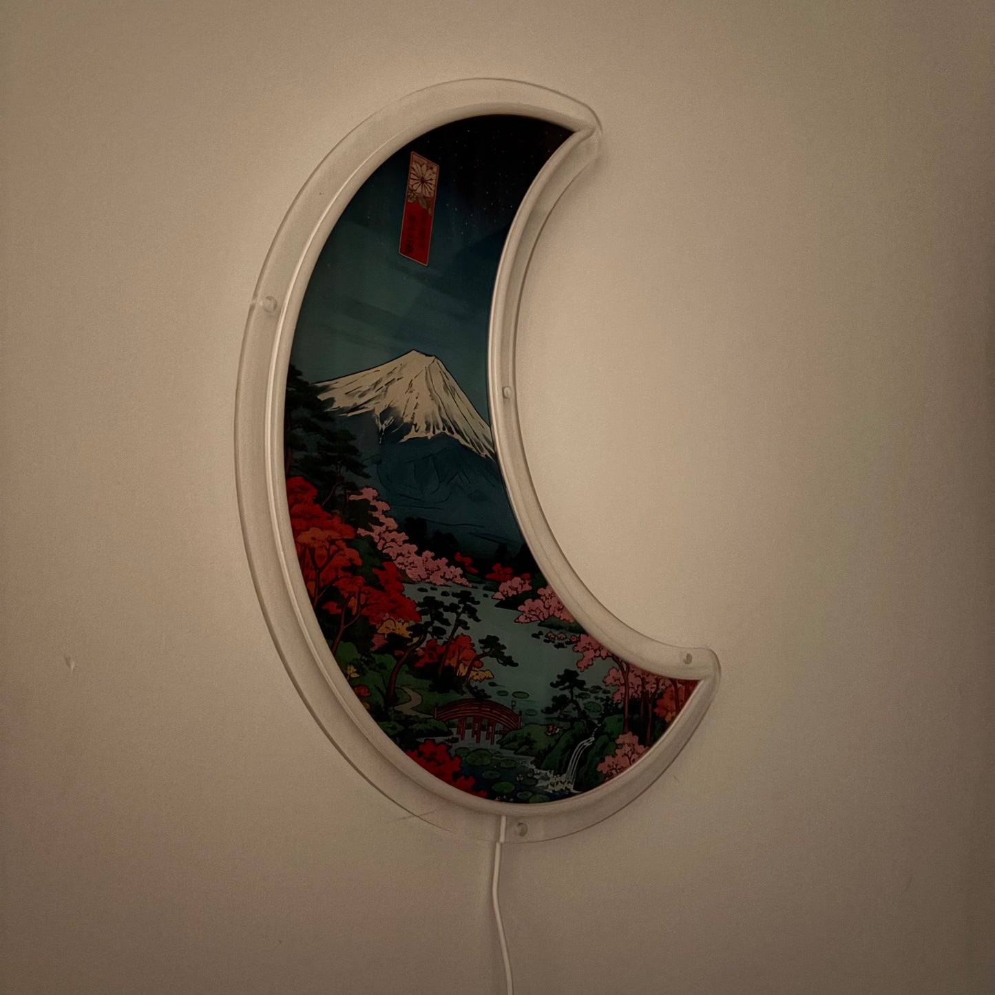 Mont Fuji Croissant de Lune, inspiré Ukiyo-e | Art mural néon LED