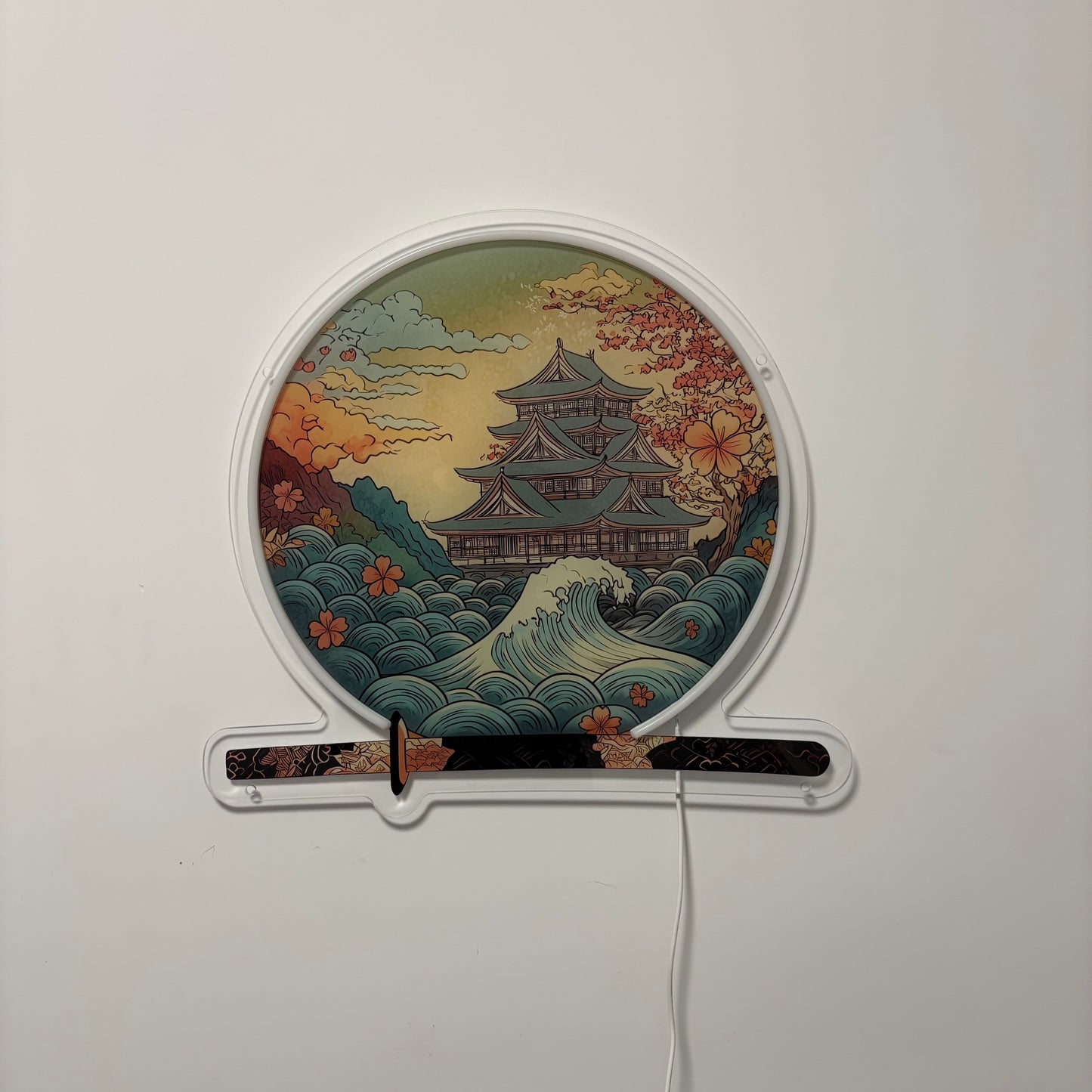 Château japonais — inspiration Ukiyo-e | Art mural néon LED