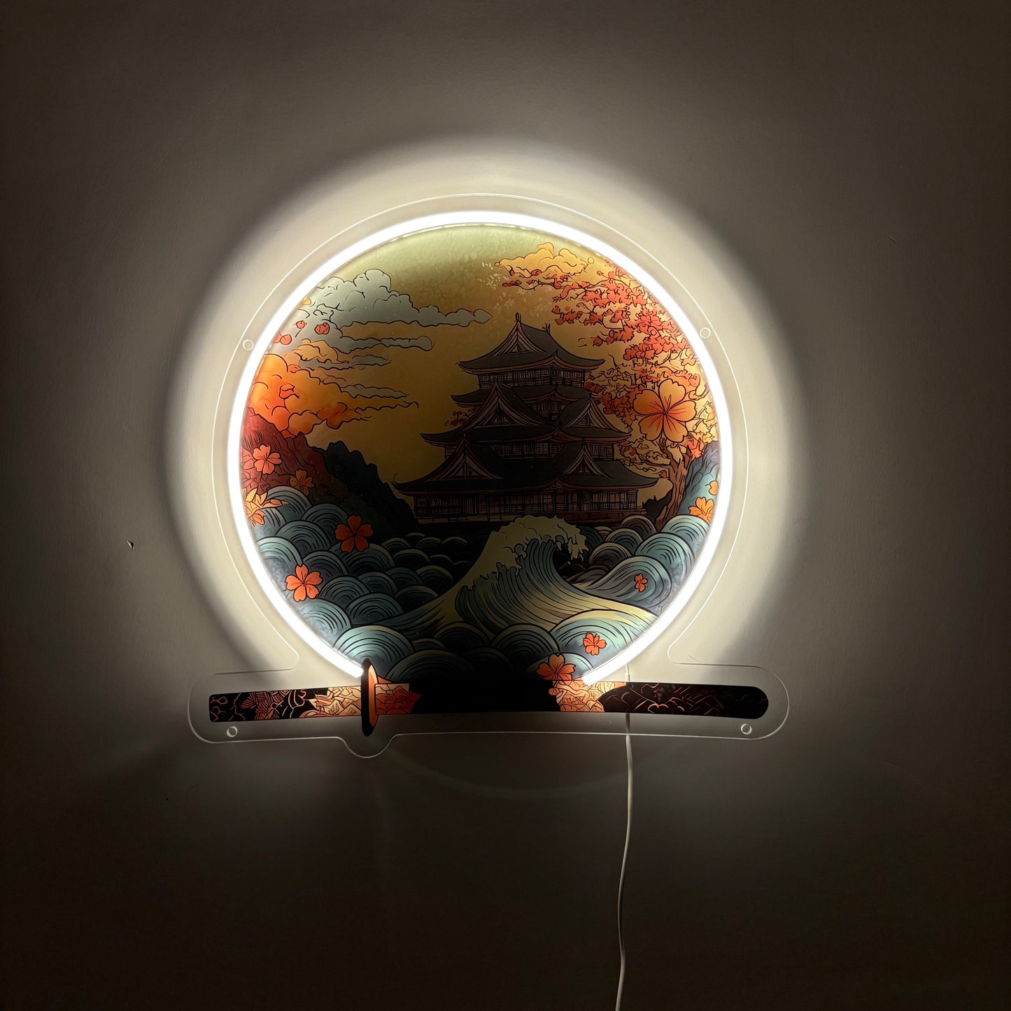 Château japonais — inspiration Ukiyo-e | Art mural néon LED