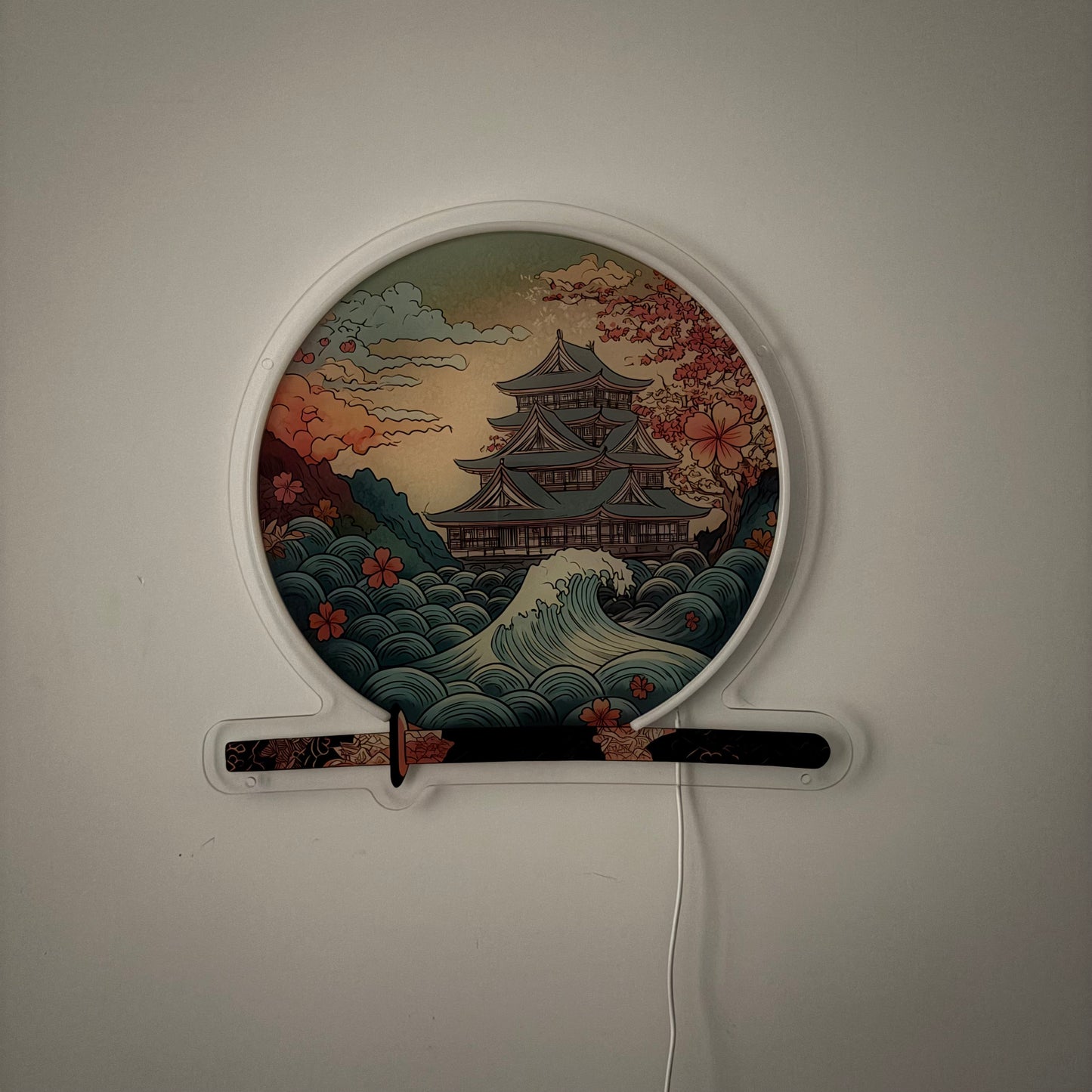 Château japonais — inspiration Ukiyo-e | Art mural néon LED