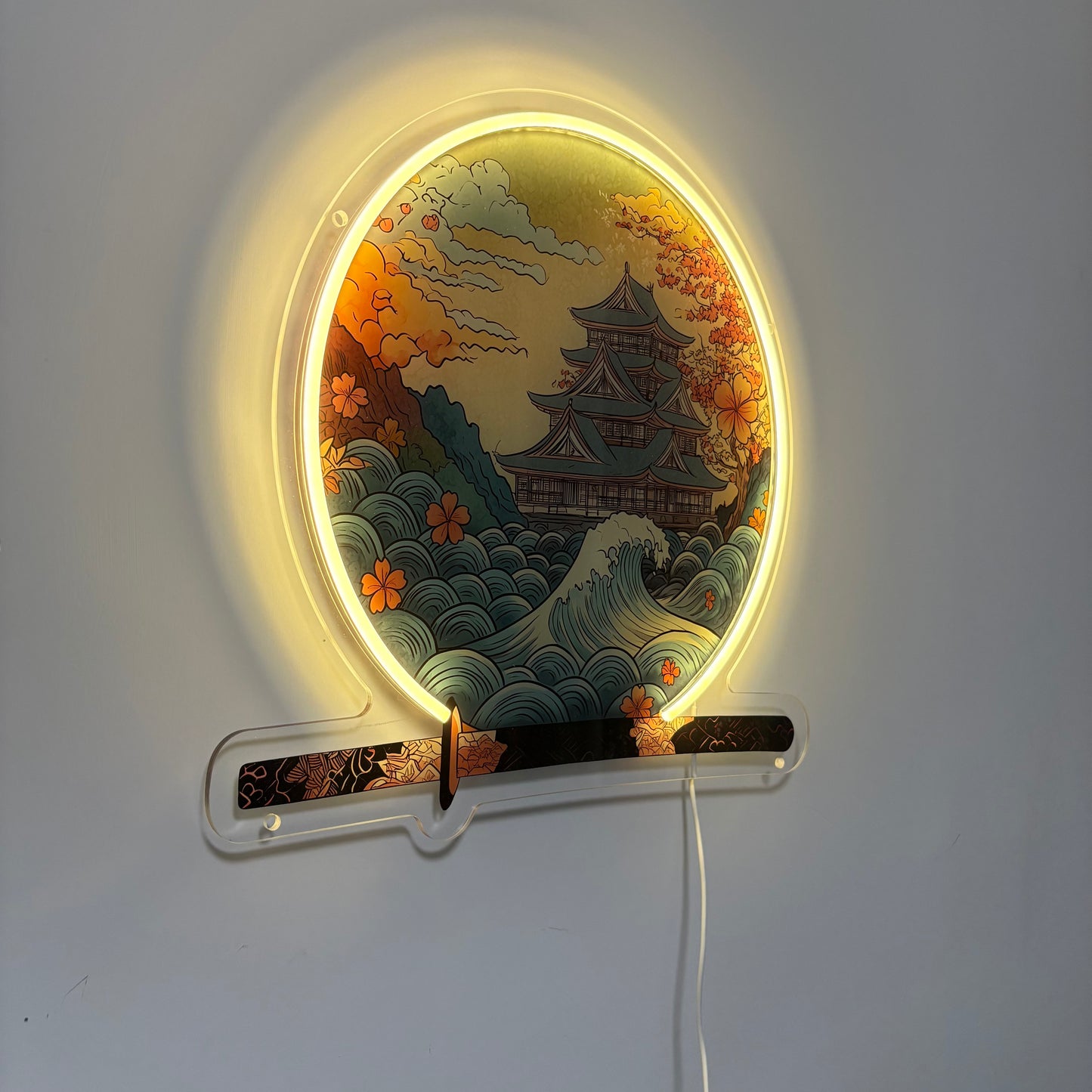 Château japonais — inspiration Ukiyo-e | Art mural néon LED