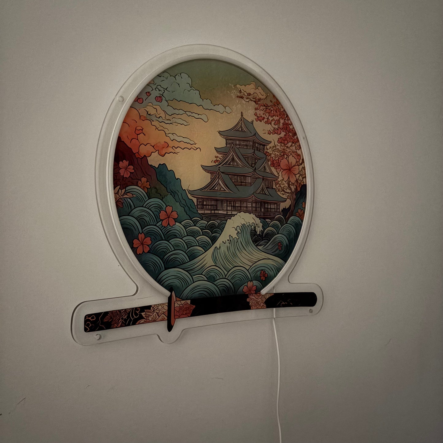 Château japonais — inspiration Ukiyo-e | Art mural néon LED