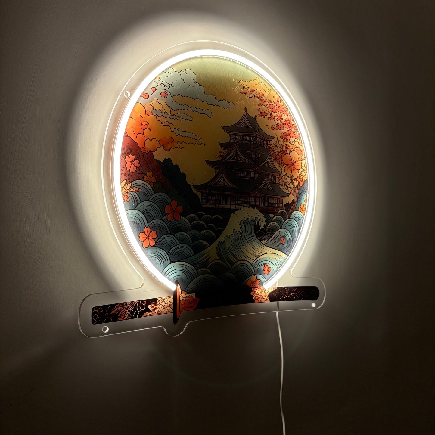 Château japonais — inspiration Ukiyo-e | Art mural néon LED