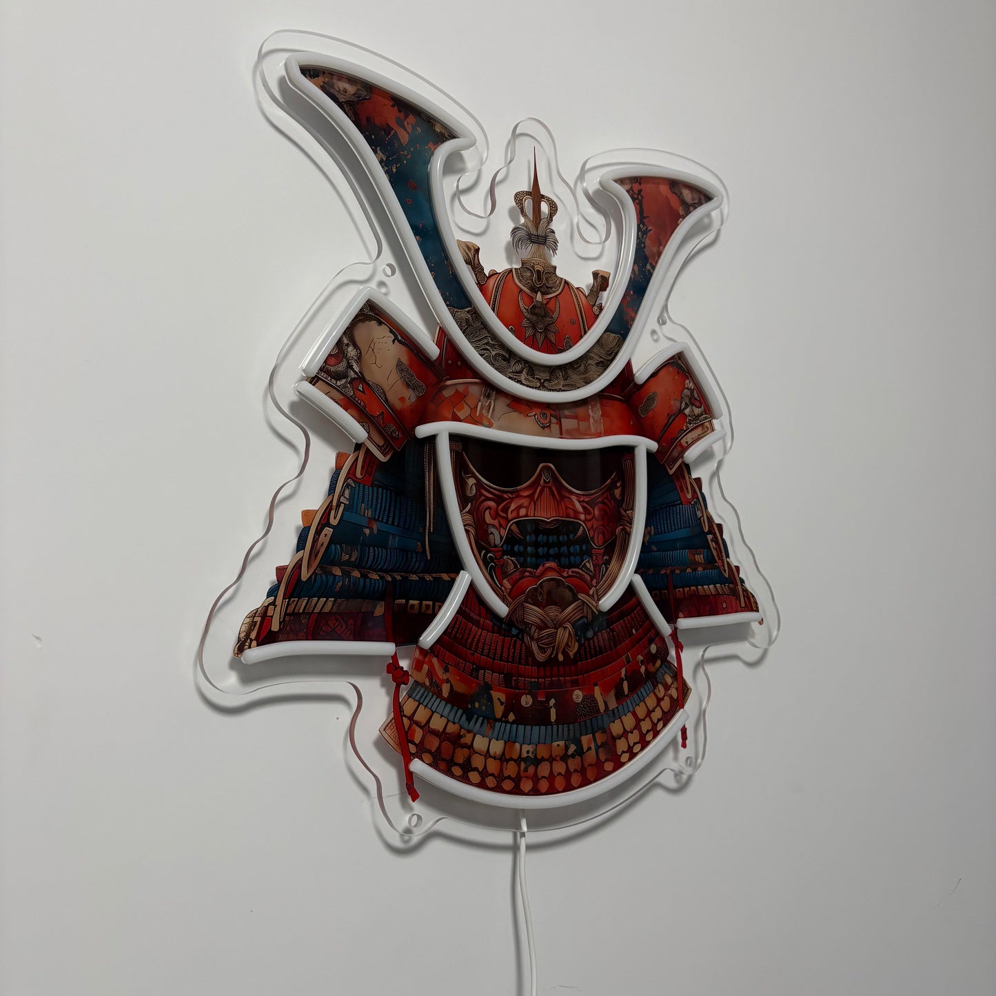 Casque de samouraï inspiré Ukiyo-e / Art mural néon LED