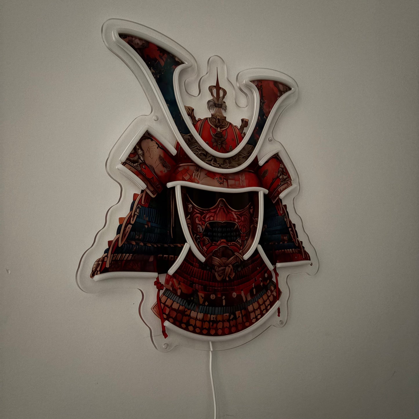 LED Sign Samurai Helmet Japan Wall Art, Ukiyo-e Kabuto Style.