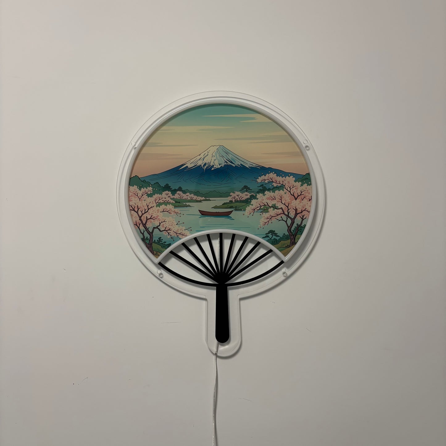Éventail japonais Mont Fuji inspiré Ukiyo-e / Art mural néon LED