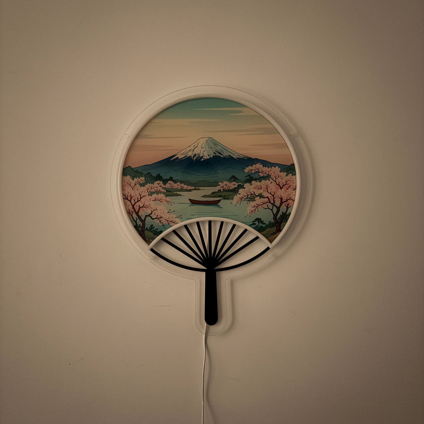 Éventail japonais Mont Fuji inspiré Ukiyo-e / Art mural néon LED