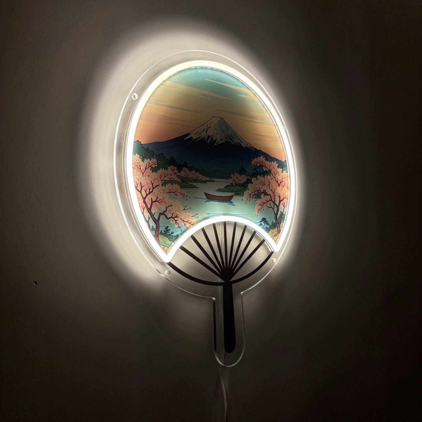 Éventail japonais Mont Fuji inspiré Ukiyo-e / Art mural néon LED
