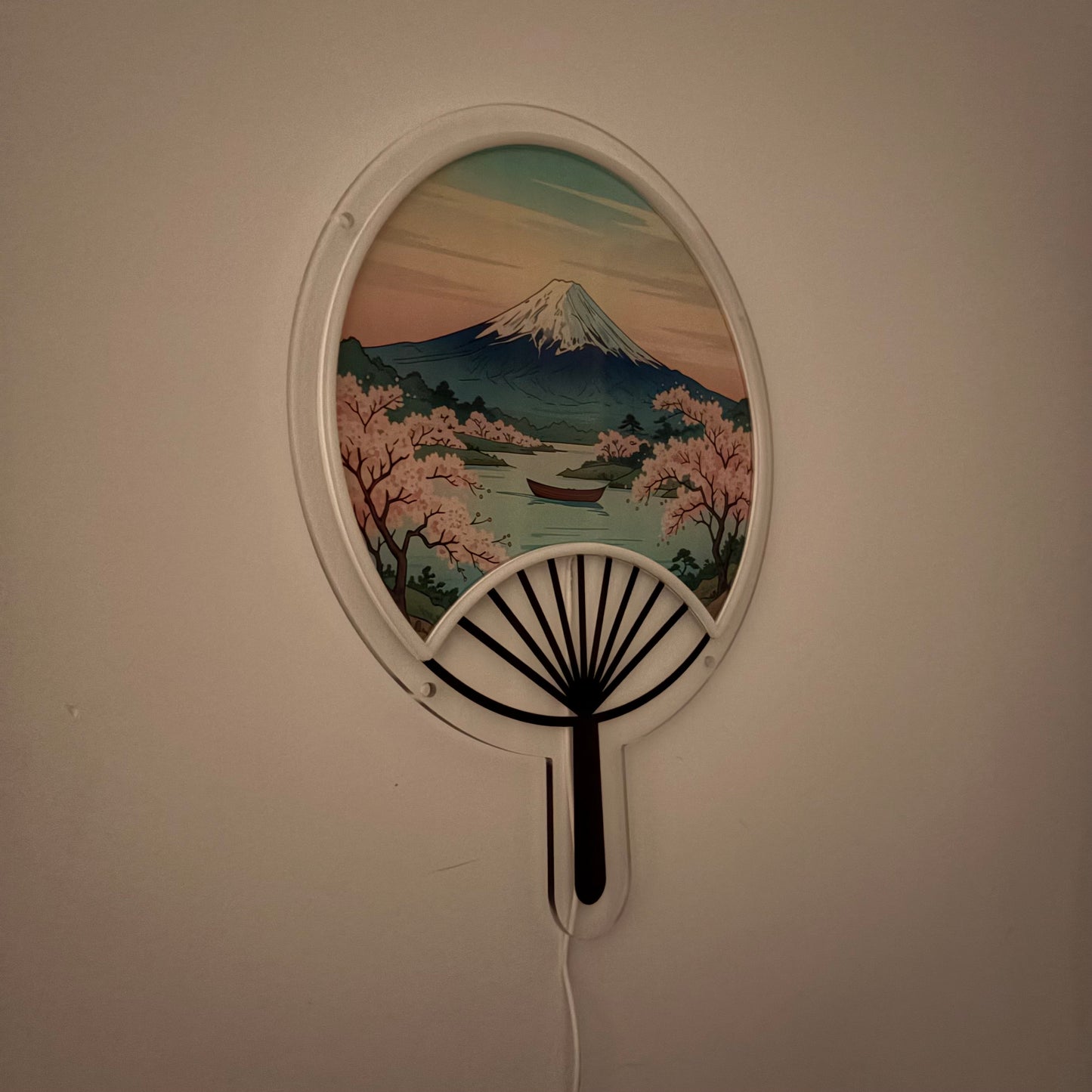 Éventail japonais Mont Fuji inspiré Ukiyo-e / Art mural néon LED