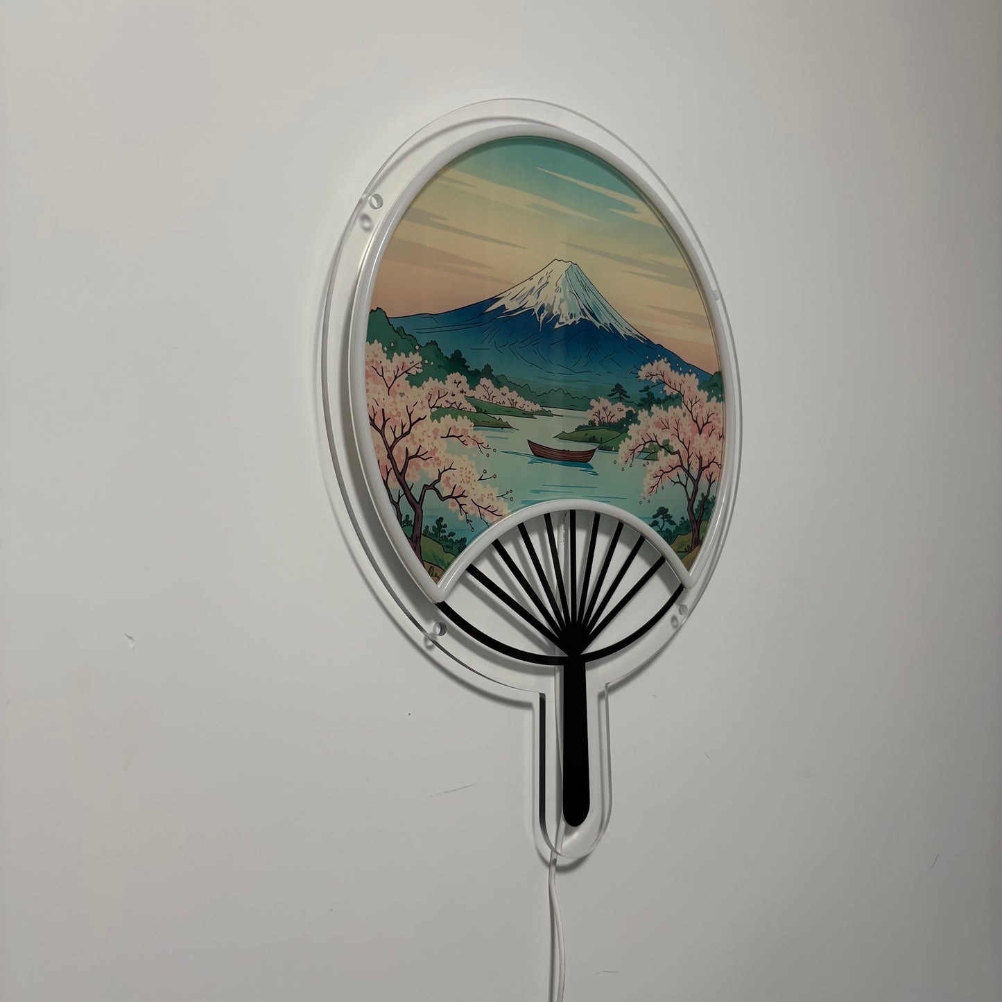 Éventail japonais Mont Fuji inspiré Ukiyo-e / Art mural néon LED