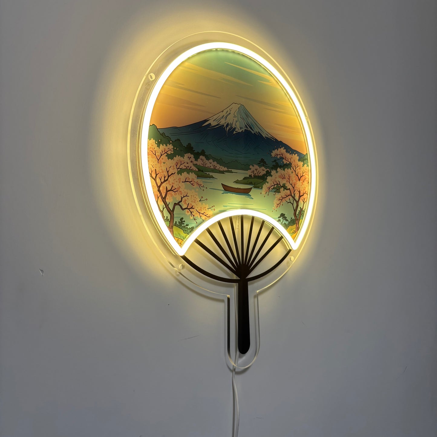 Éventail japonais Mont Fuji inspiré Ukiyo-e / Art mural néon LED