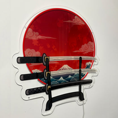 Mont Fuji inspiration Ukiyo-e, Lune Rouge | Art mural néon LED