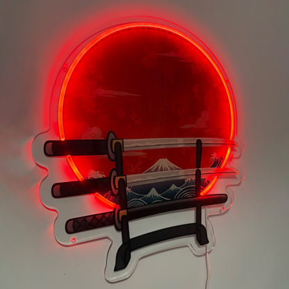 Mont Fuji inspiration Ukiyo-e, Lune Rouge | Art mural néon LED