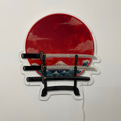 Mont Fuji inspiration Ukiyo-e, Lune Rouge | Art mural néon LED