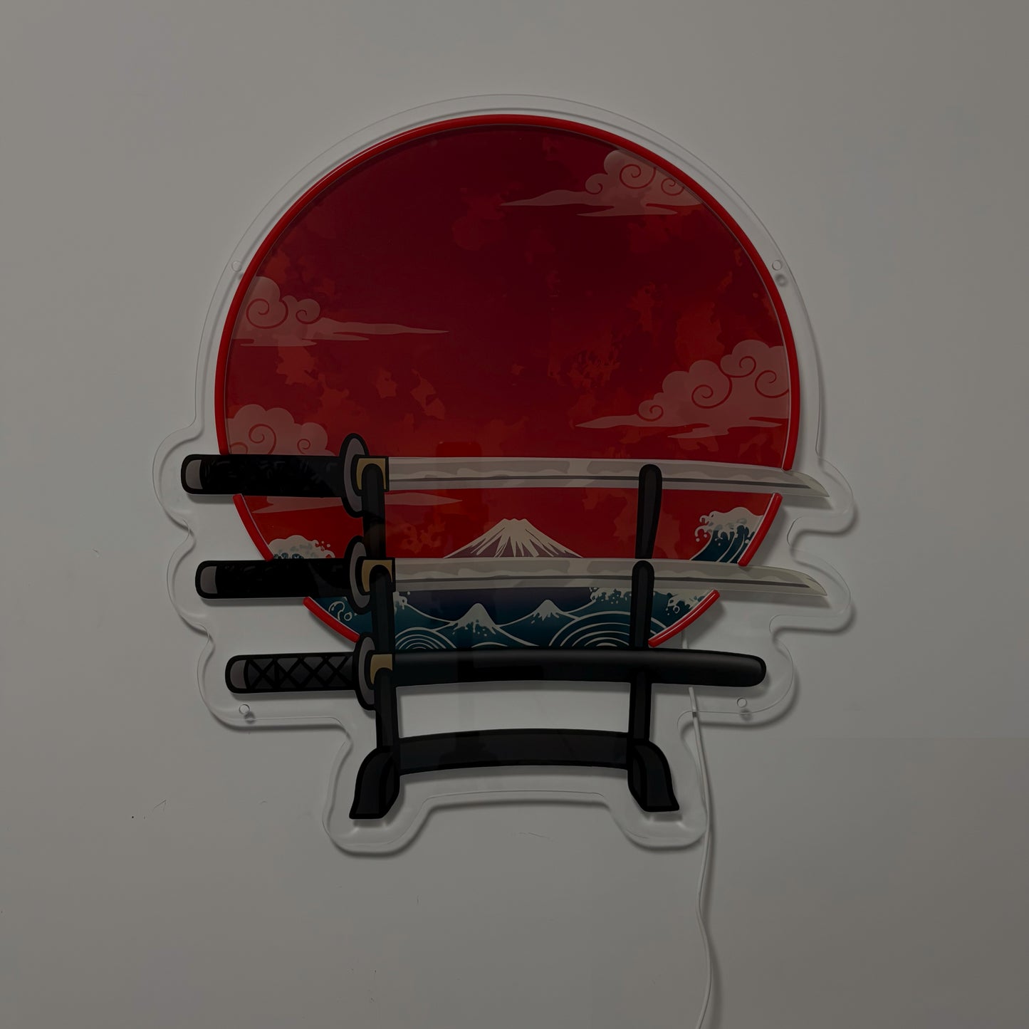 Mont Fuji inspiration Ukiyo-e, Lune Rouge | Art mural néon LED