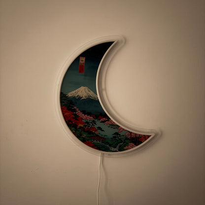 Mont Fuji Croissant de Lune, inspiré Ukiyo-e | Art mural néon LED