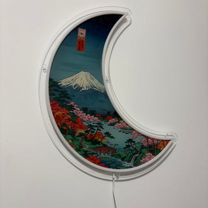 Mont Fuji Croissant de Lune, inspiré Ukiyo-e | Art mural néon LED