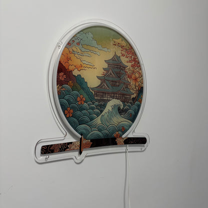Château japonais — inspiration Ukiyo-e | Art mural néon LED