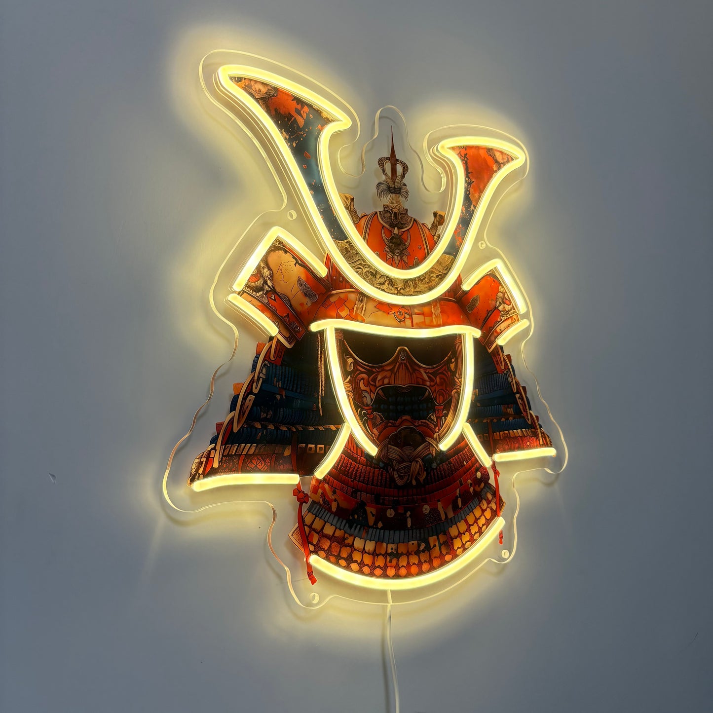 Casque de samouraï inspiré Ukiyo-e / Art mural néon LED
