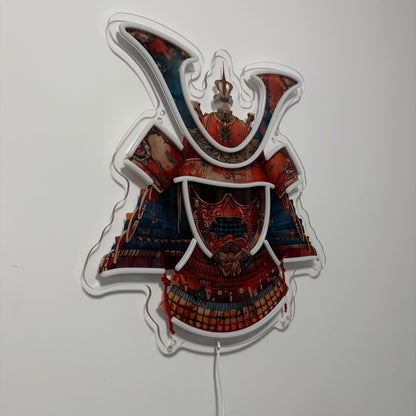 Casque de samouraï inspiré Ukiyo-e / Art mural néon LED