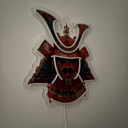 Casque de samouraï inspiré Ukiyo-e / Art mural néon LED