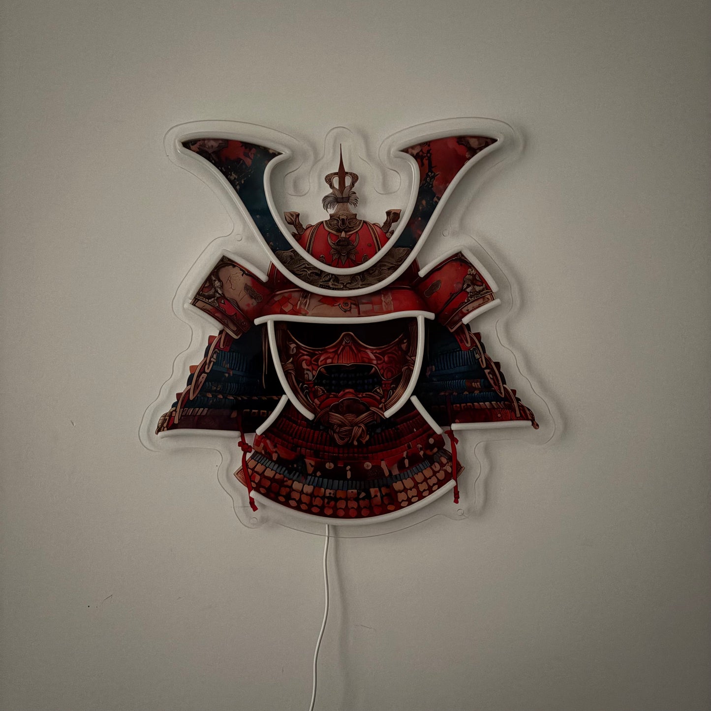 Casque de samouraï inspiré Ukiyo-e / Art mural néon LED