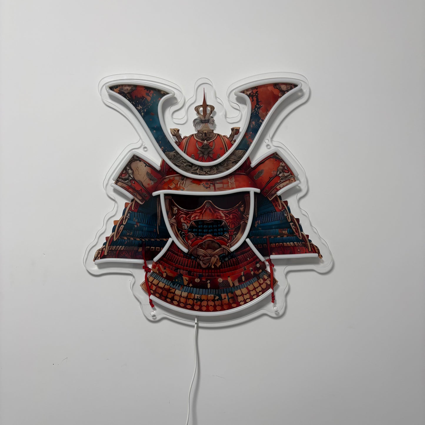 Casque de samouraï inspiré Ukiyo-e / Art mural néon LED