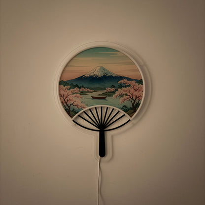 Éventail japonais Mont Fuji inspiré Ukiyo-e / Art mural néon LED