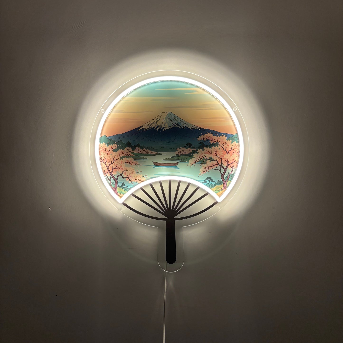 Éventail japonais Mont Fuji inspiré Ukiyo-e / Art mural néon LED