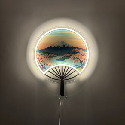 Éventail japonais Mont Fuji inspiré Ukiyo-e / Art mural néon LED