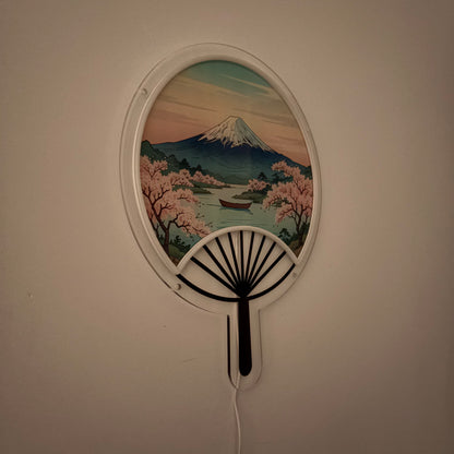 Éventail japonais Mont Fuji inspiré Ukiyo-e / Art mural néon LED
