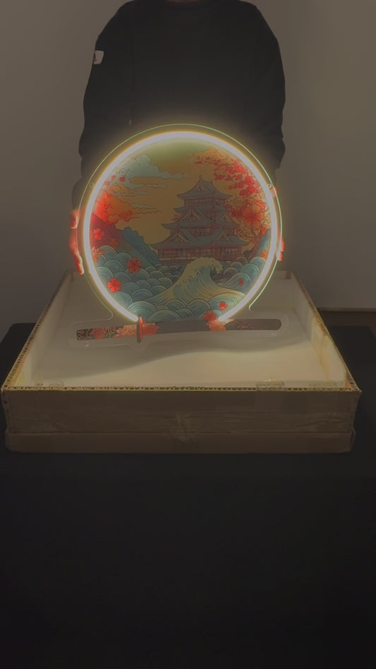 Château japonais — inspiration Ukiyo-e | Art mural néon LED