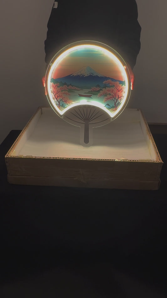 Éventail japonais Mont Fuji inspiré Ukiyo-e / Art mural néon LED
