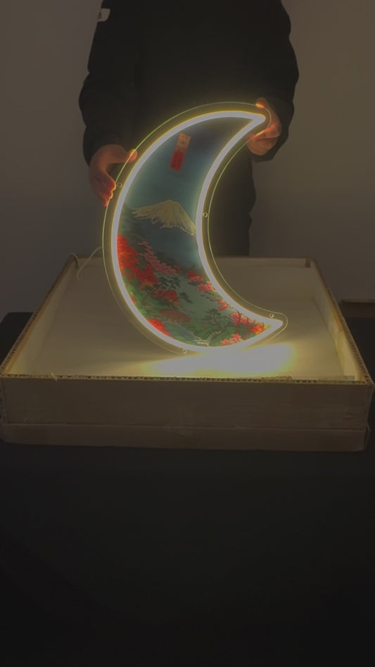 Mont Fuji Croissant de Lune, inspiré Ukiyo-e | Art mural néon LED